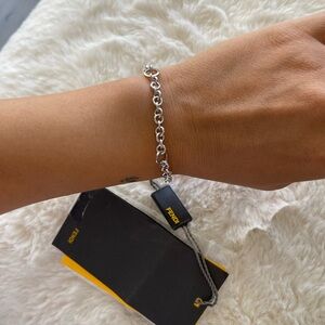 Fendi Silver Chain Bracelet with Logo Charm NWT